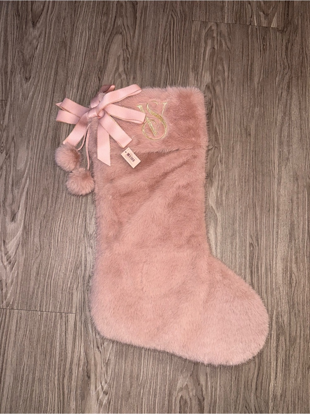 Victoria's Secret Pink Faux Fur Holiday Stocking with Pom Pom Bow